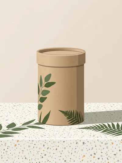 Cardboard Cylinder Packaging Mockup On Terrazzo Surface