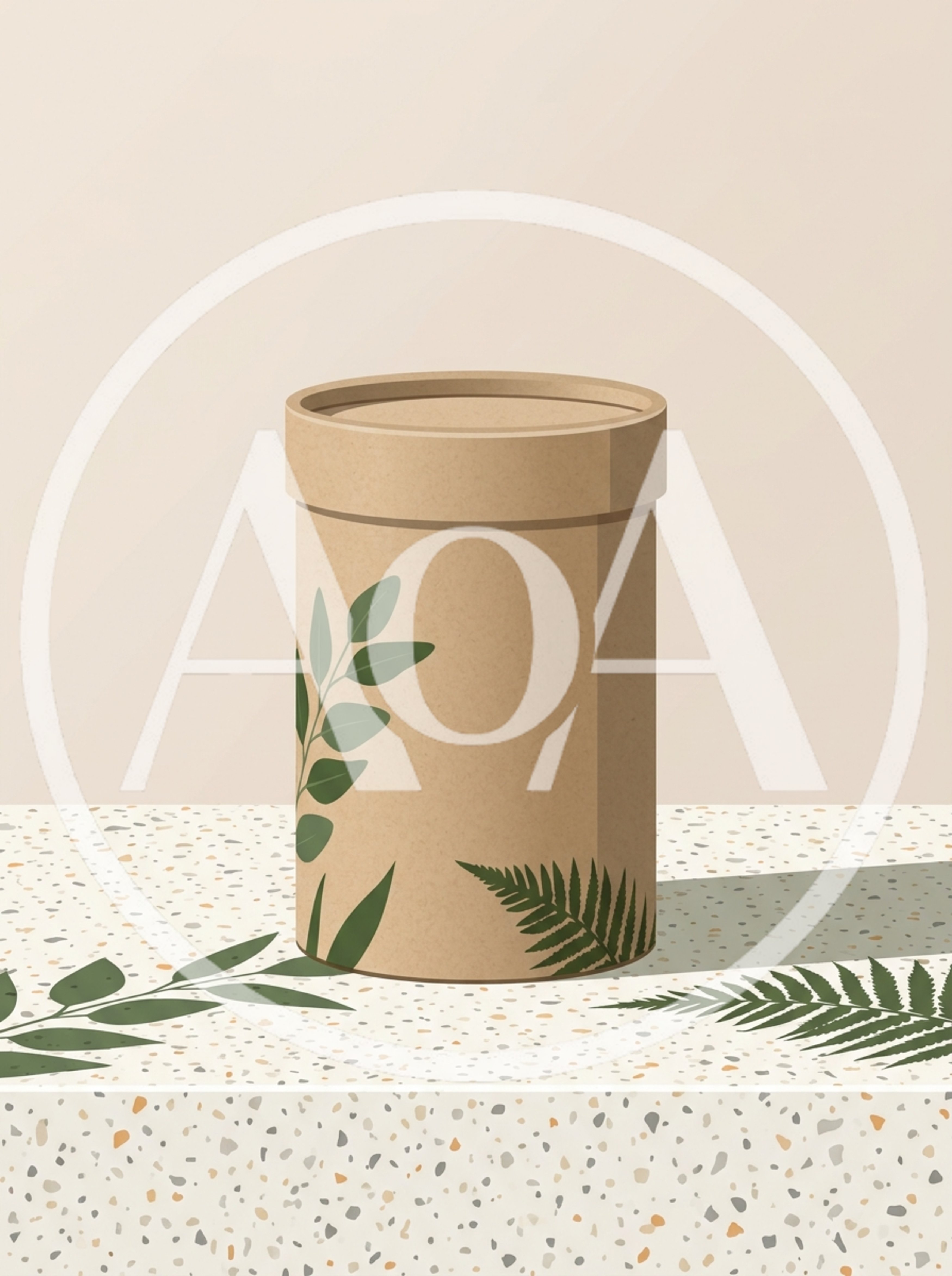 Cardboard Cylinder Packaging Mockup On Terrazzo Surface