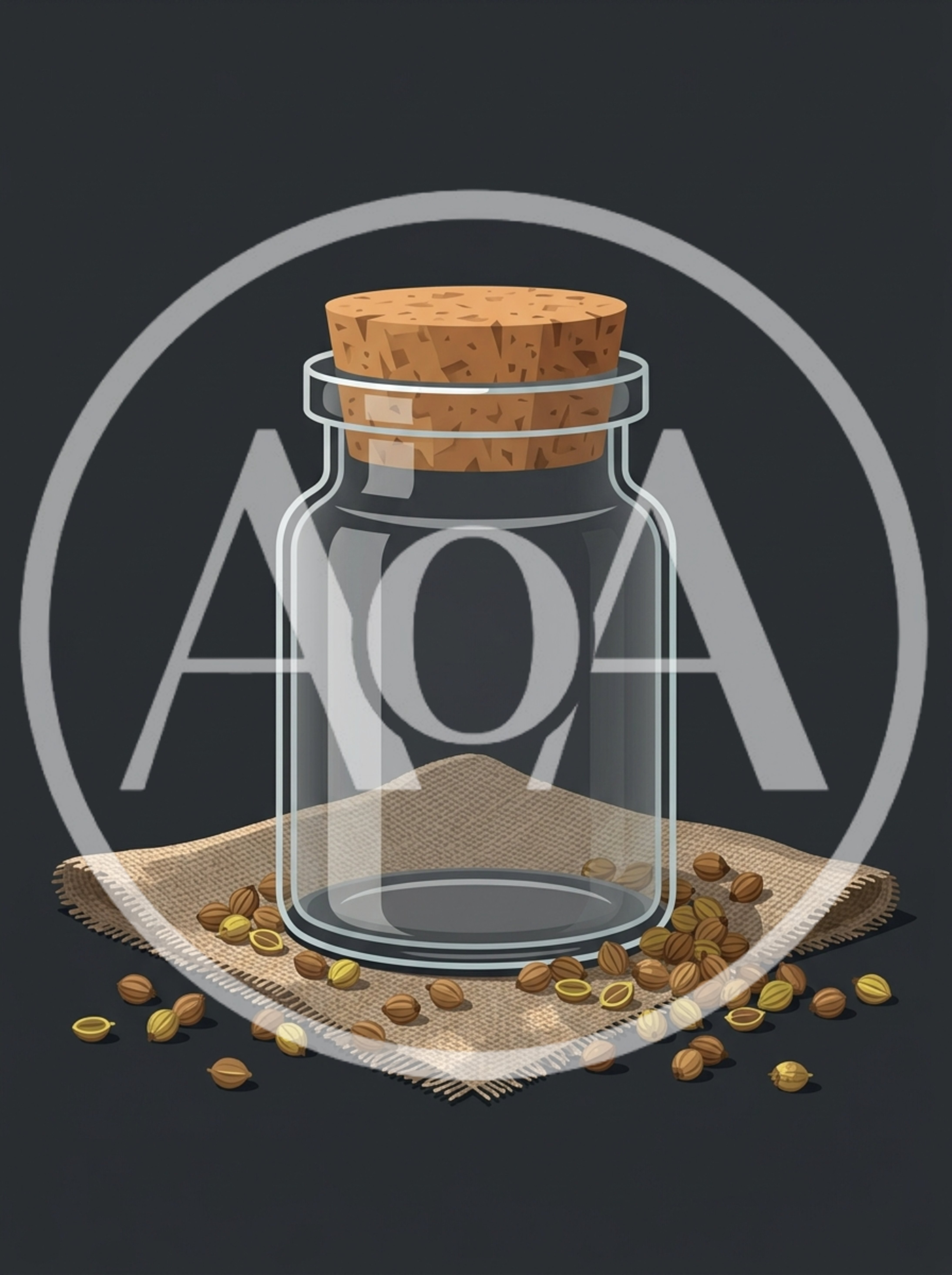 Empty Glass Jar With Cork Stopper And Coriander Seeds