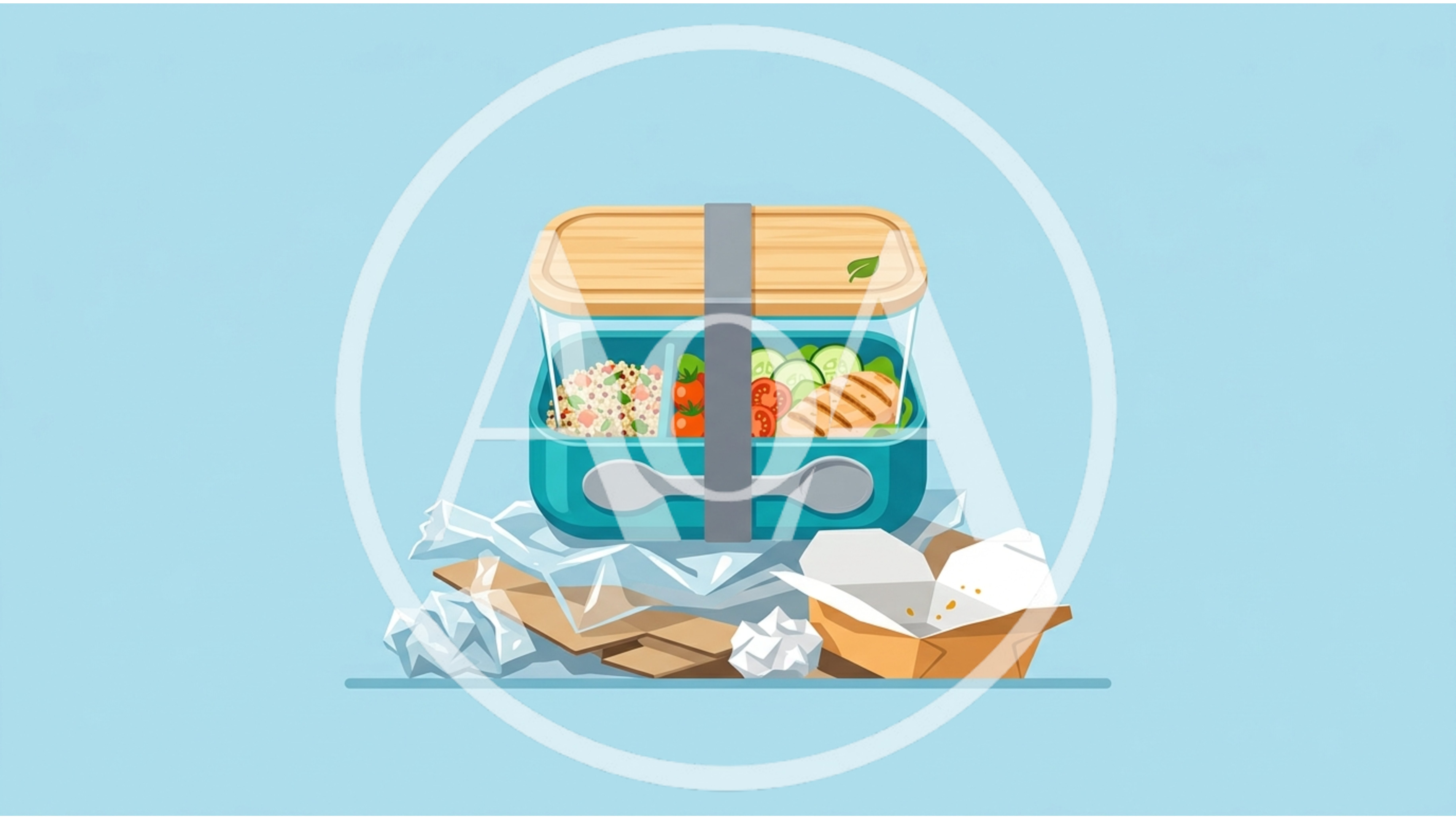 Reusable Lunch Box Surrounded By Disposable Food Waste