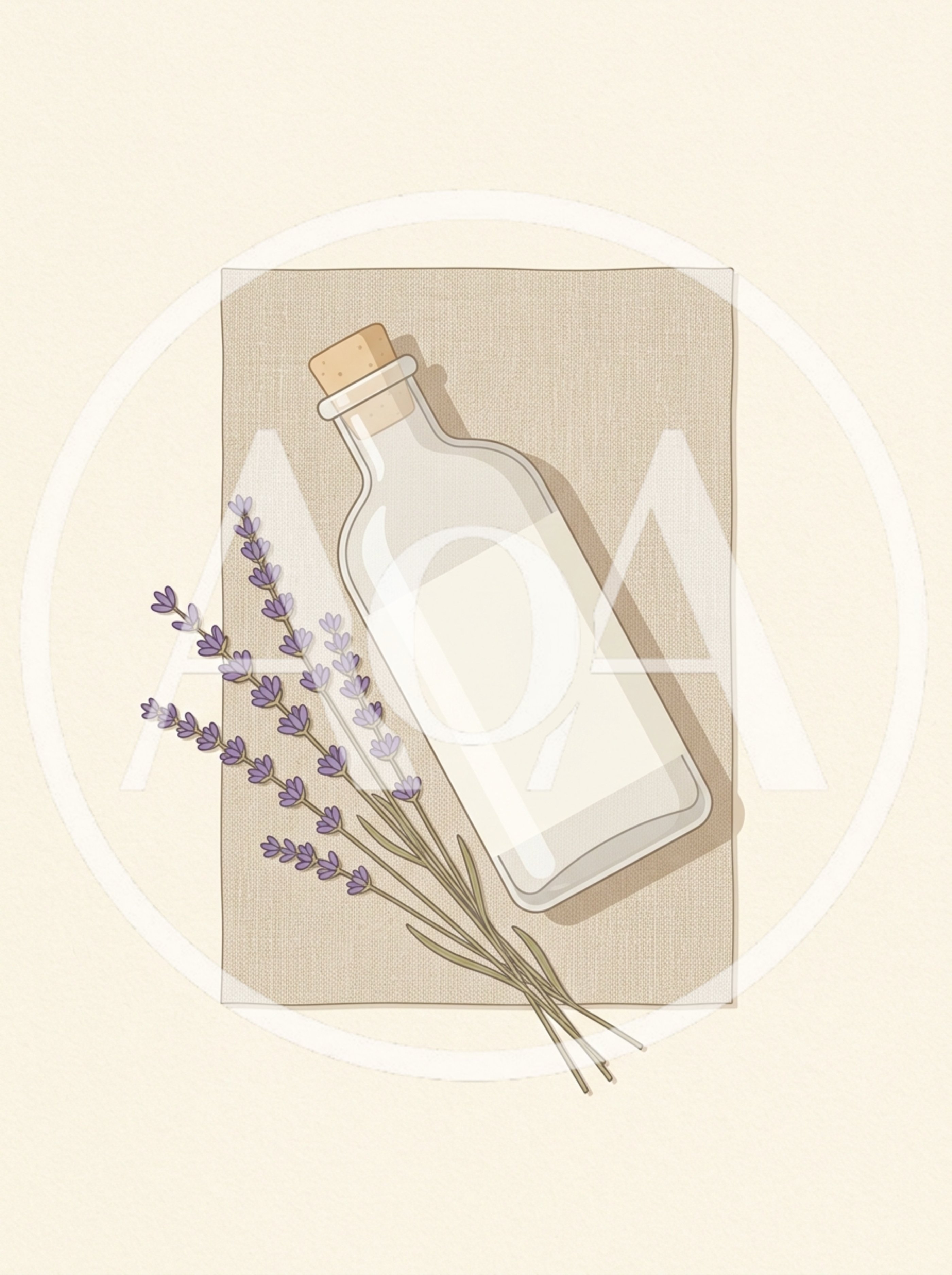 Lavender Sprigs And Glass Bottle On Linen Fabric