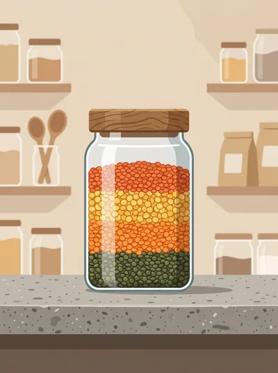 Glass Jar Filled With Layered Colorful Lentils