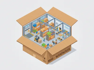 Isometric Illustration Of A Mini Warehouse Inside A Box