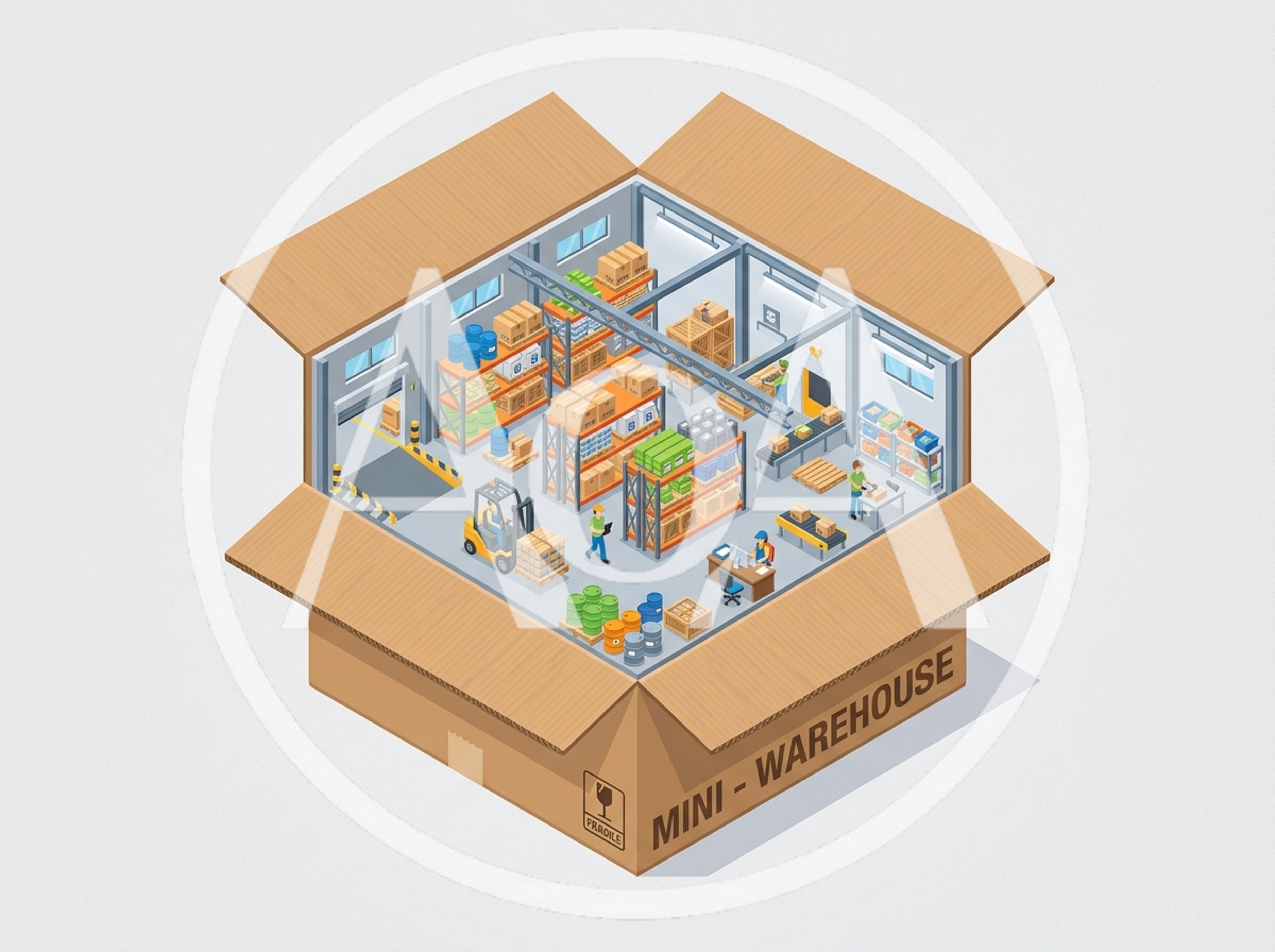 Isometric Illustration Of A Mini Warehouse Inside A Box