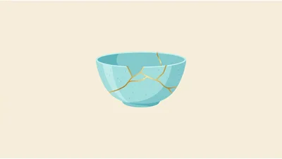 Kintsugi Style Broken Ceramic Bowl Illustration