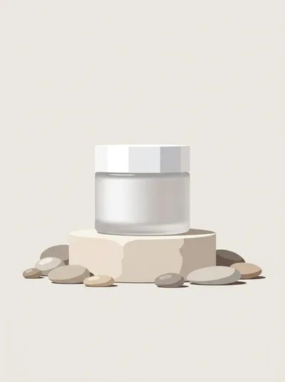 Cosmetic Cream Jar On Stone Pedestal