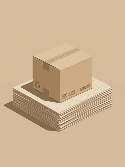 Cardboard Box On Stack Of Recycled Paper Sheets