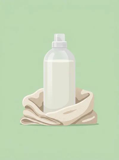 Laundry Detergent Bottle Resting On Folded Fabric