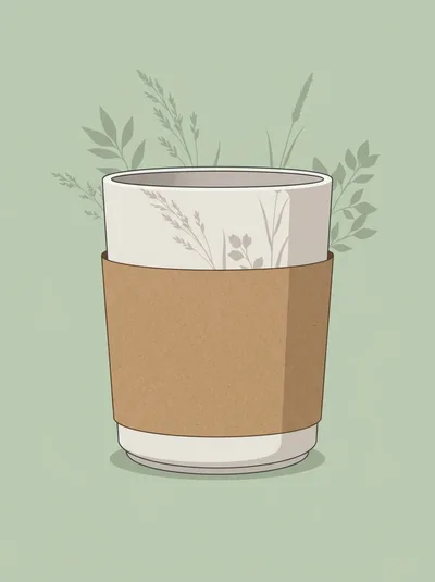 Minimalist Illustration Of A Coffee Cup With Botanical Elements