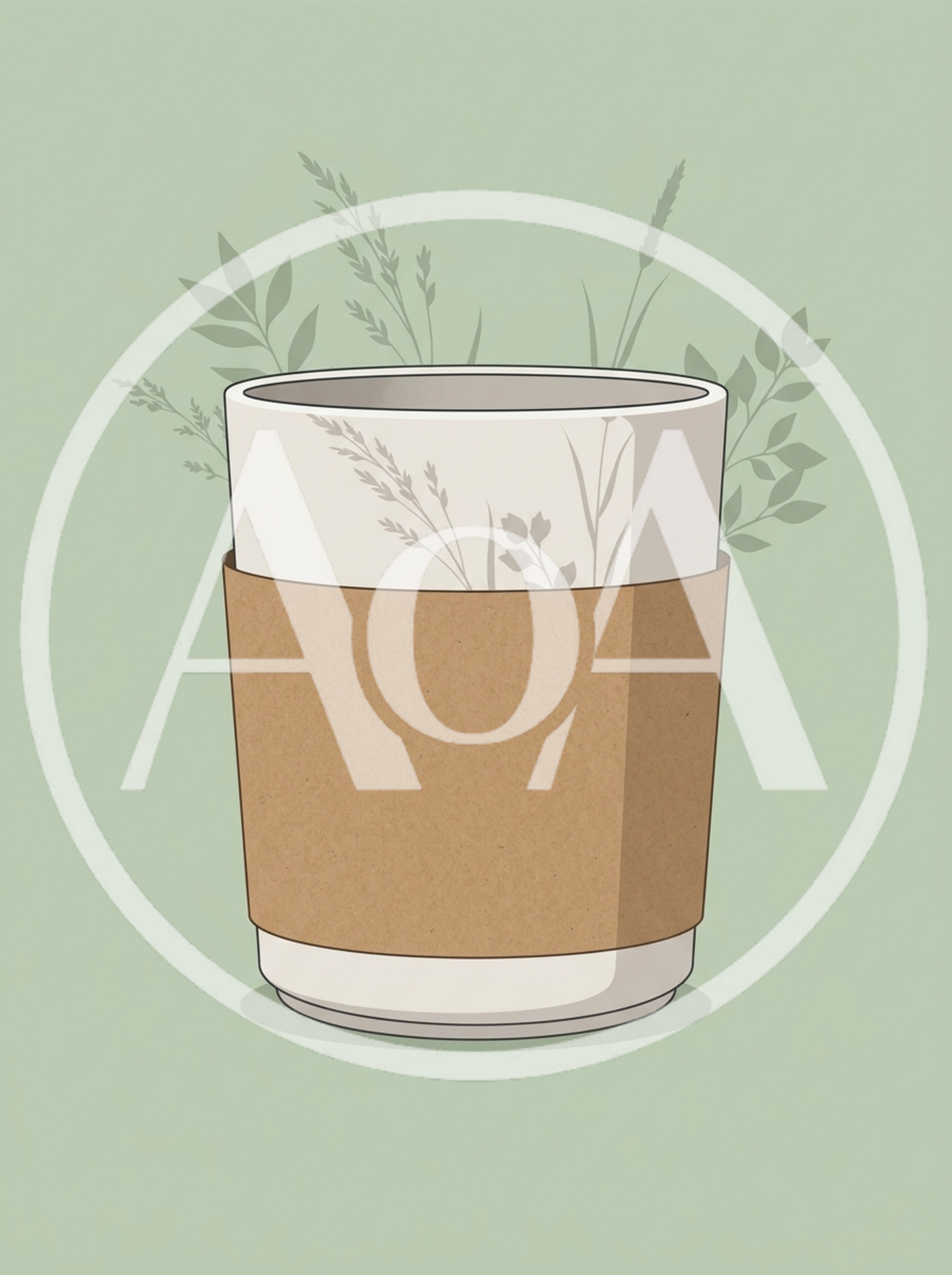 Minimalist Illustration Of A Coffee Cup With Botanical Elements
