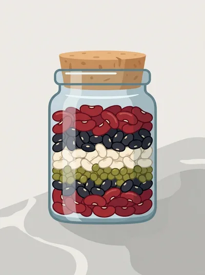 Glass Jar Filled With Layers Of Colorful Dried Beans