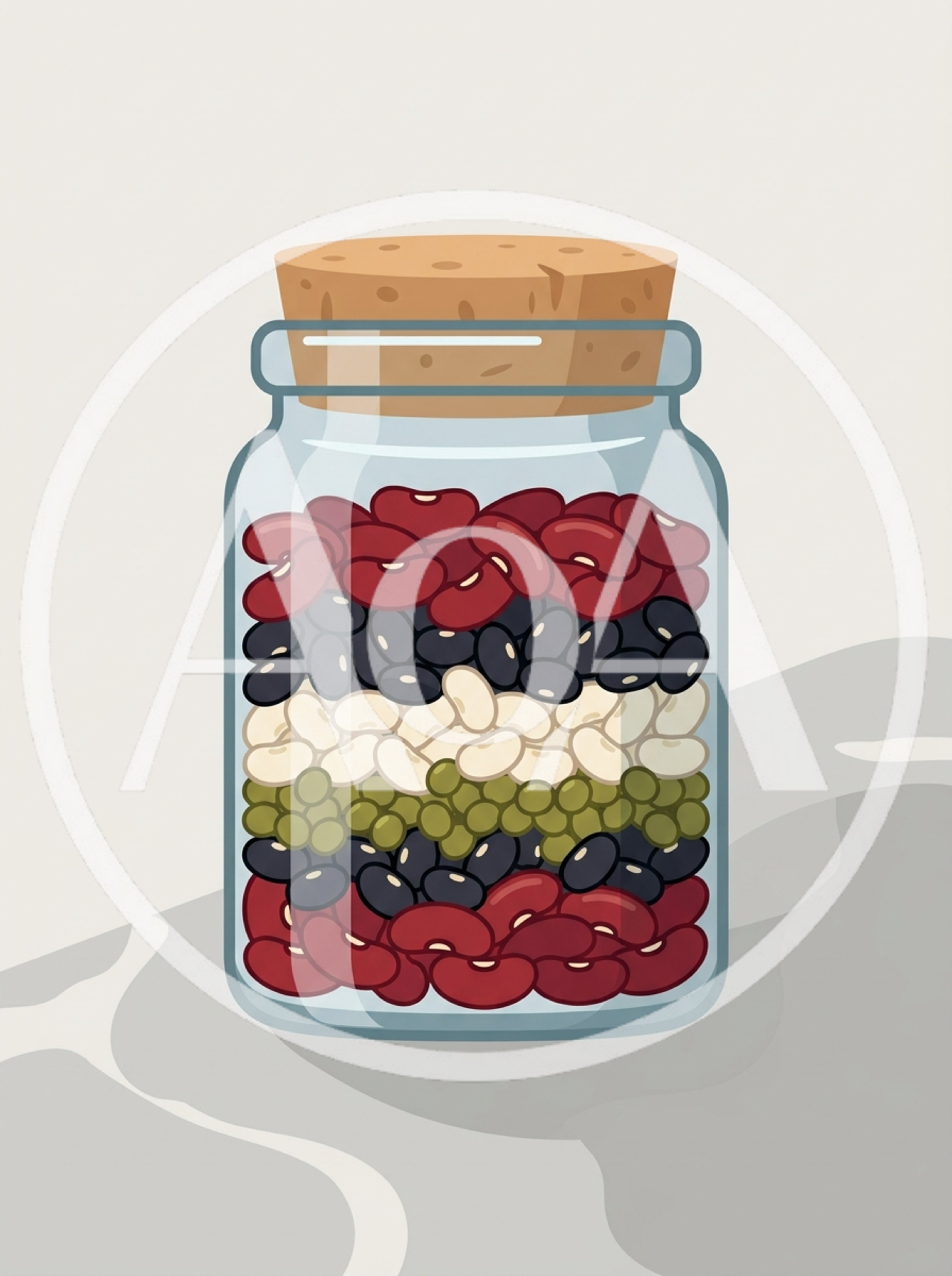 Glass Jar Filled With Layers Of Colorful Dried Beans