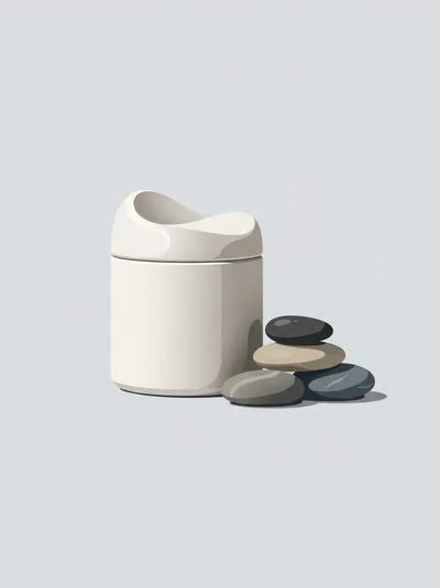 Minimalist White Cosmetic Jar With Decorative Zen Stones