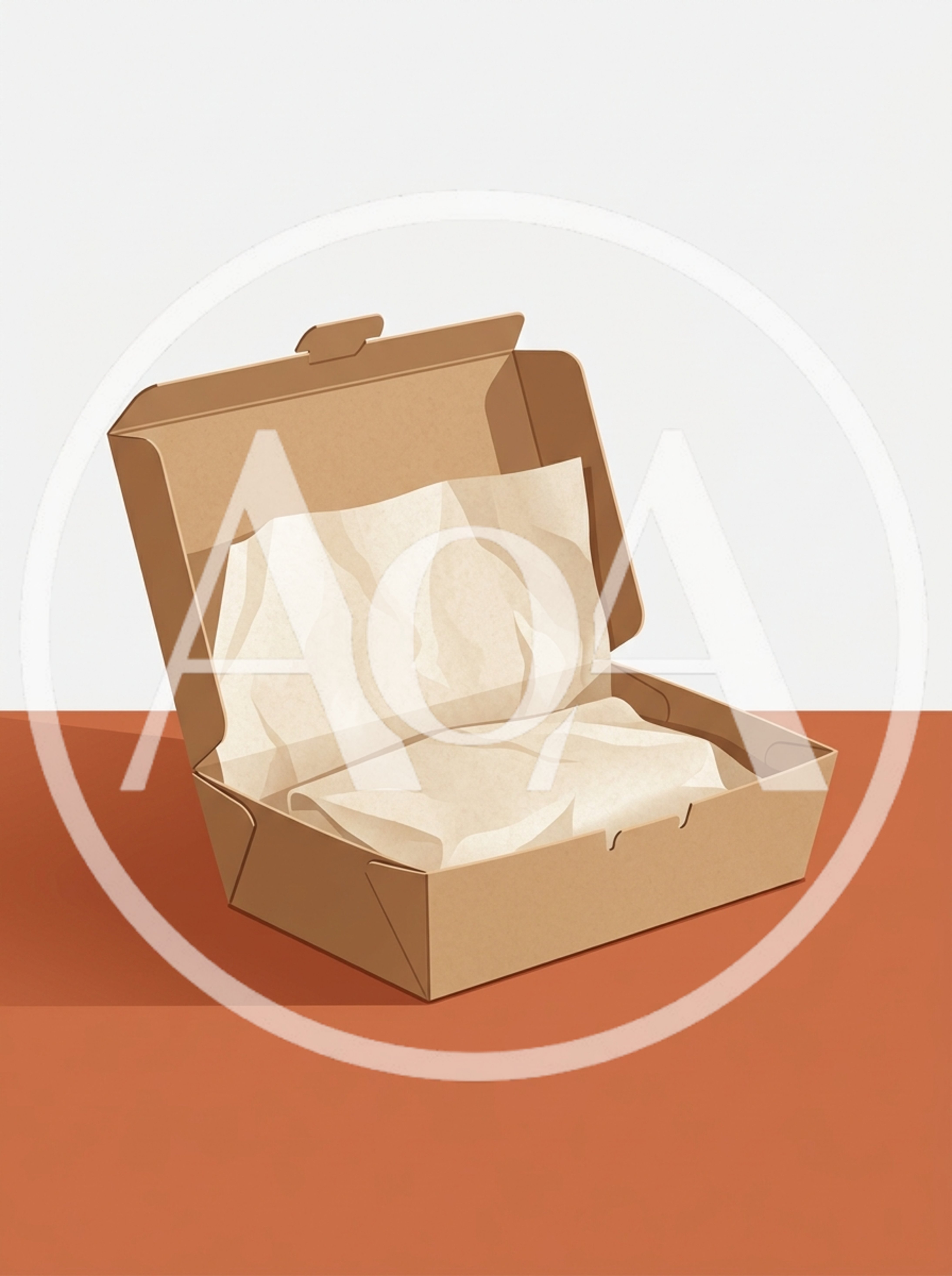 Open Cardboard Takeout Food Box With Wrapping Paper
