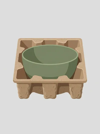 Green Ceramic Bowl In Molded Pulp Packaging