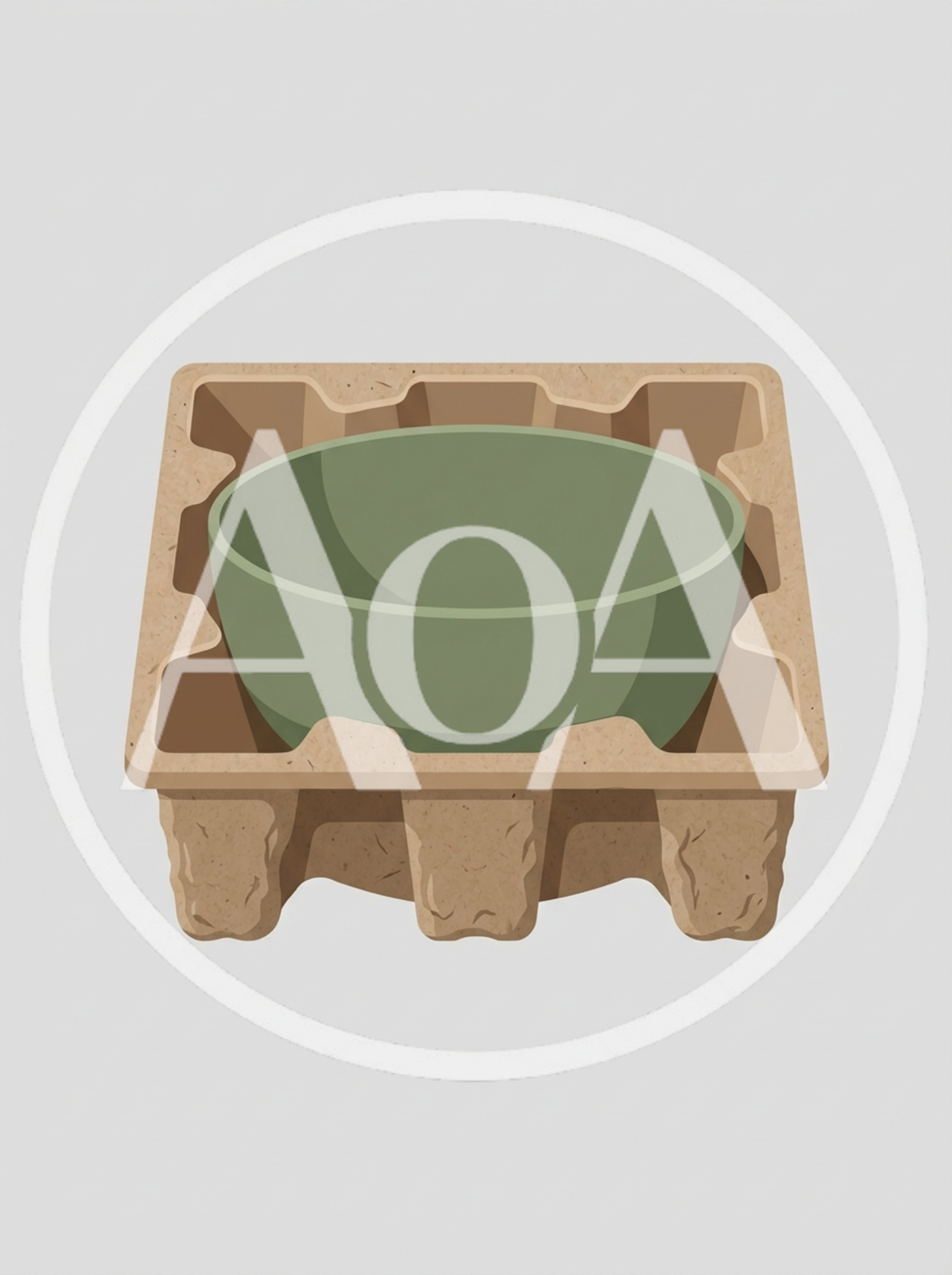 Green Ceramic Bowl In Molded Pulp Packaging