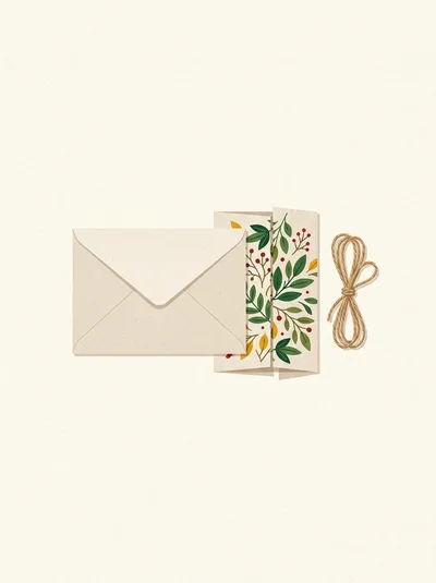 Envelope With Floral Stationery And Twine