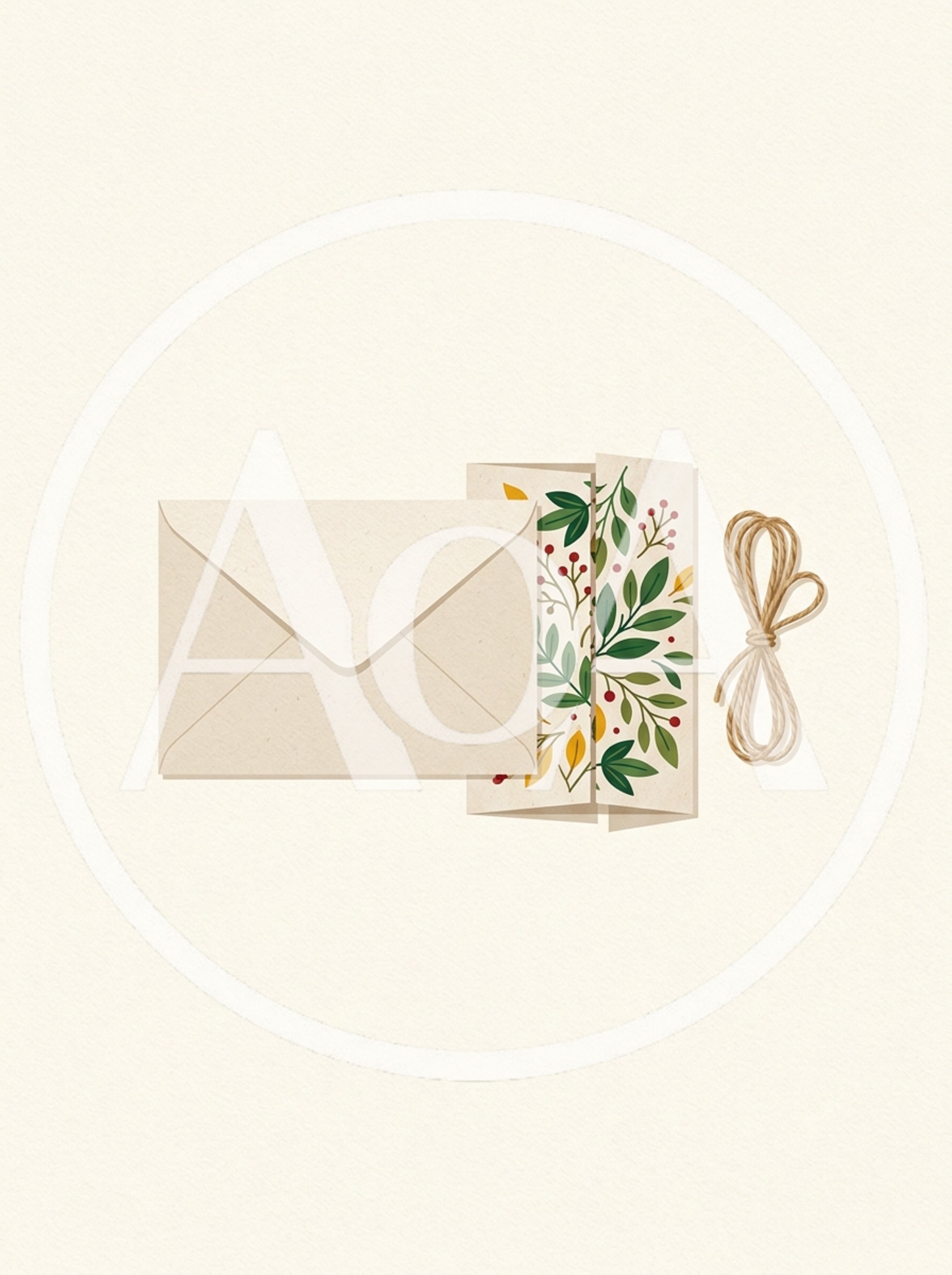 Envelope With Floral Stationery And Twine