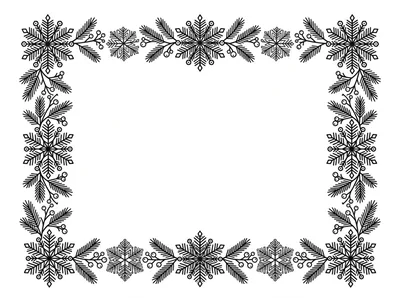 Decorative Christmas Border With Snowflakes And Pine Branches