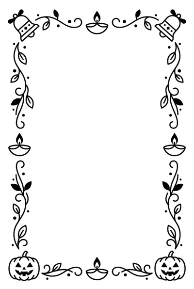 Decorative Border Frame With Diwali Lamps And Halloween Pumpkins