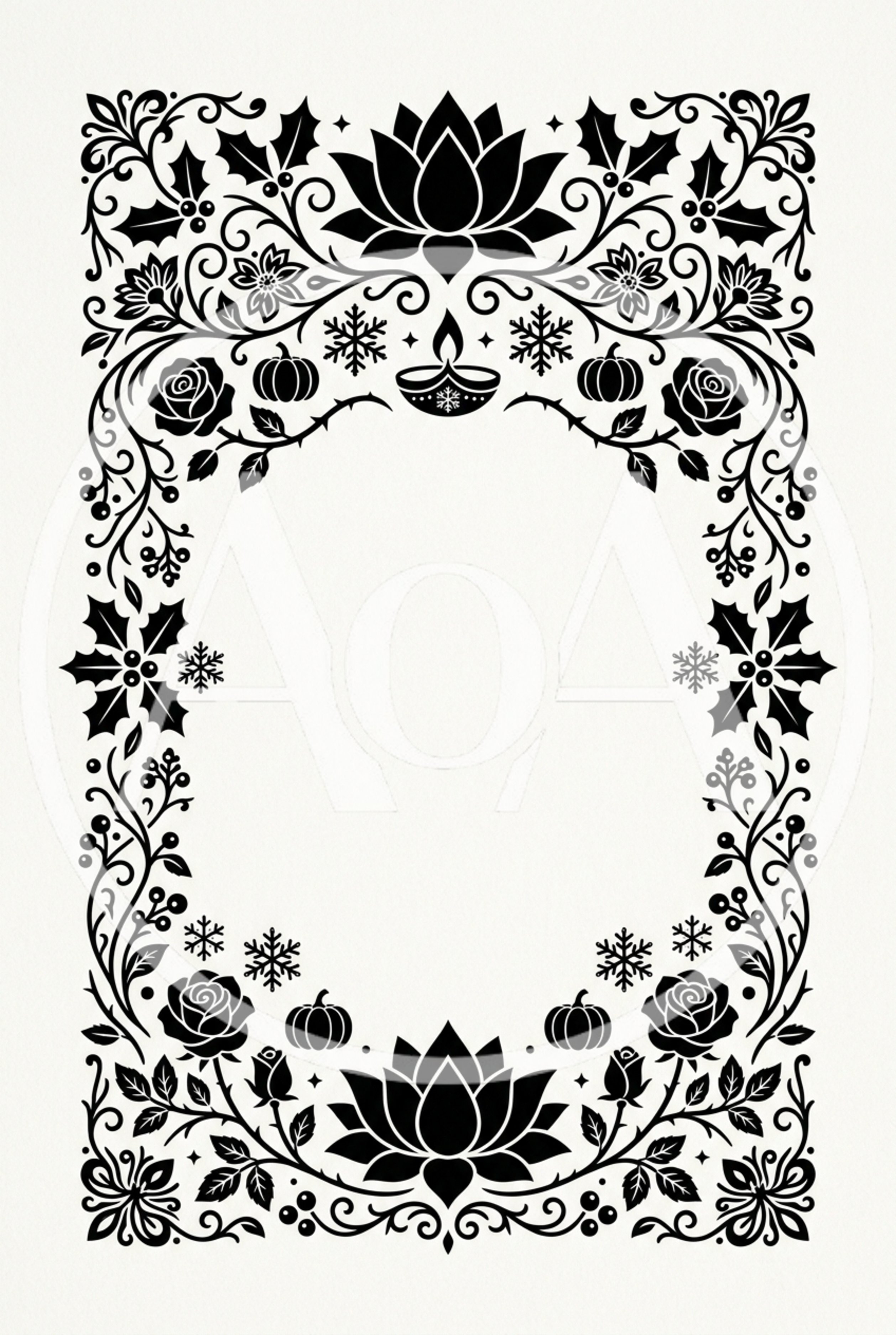 Decorative Floral Frame With Seasonal Symbols