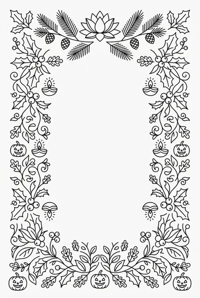 Black and White Festive Holiday Floral Border Illustration