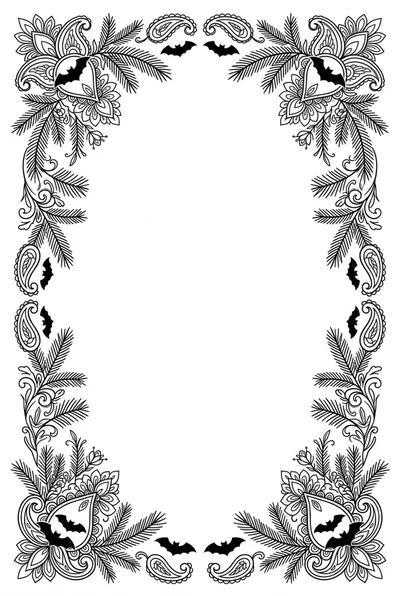 Halloween Decorative Frame With Paisley And Bat Motifs