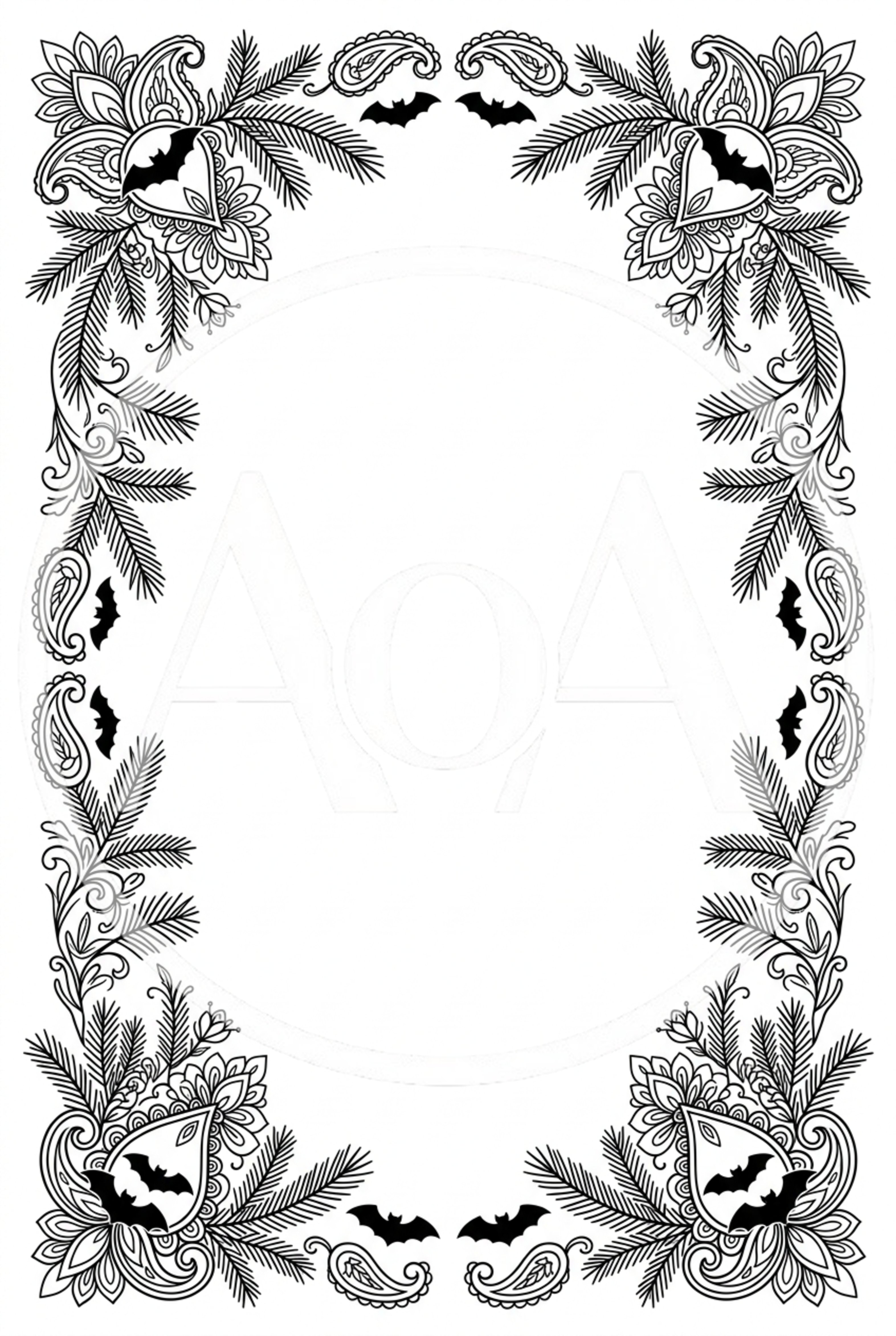 Halloween Decorative Frame With Paisley And Bat Motifs