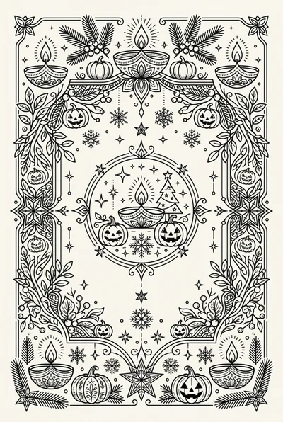 Festive Holiday Fusion Line Art Illustration