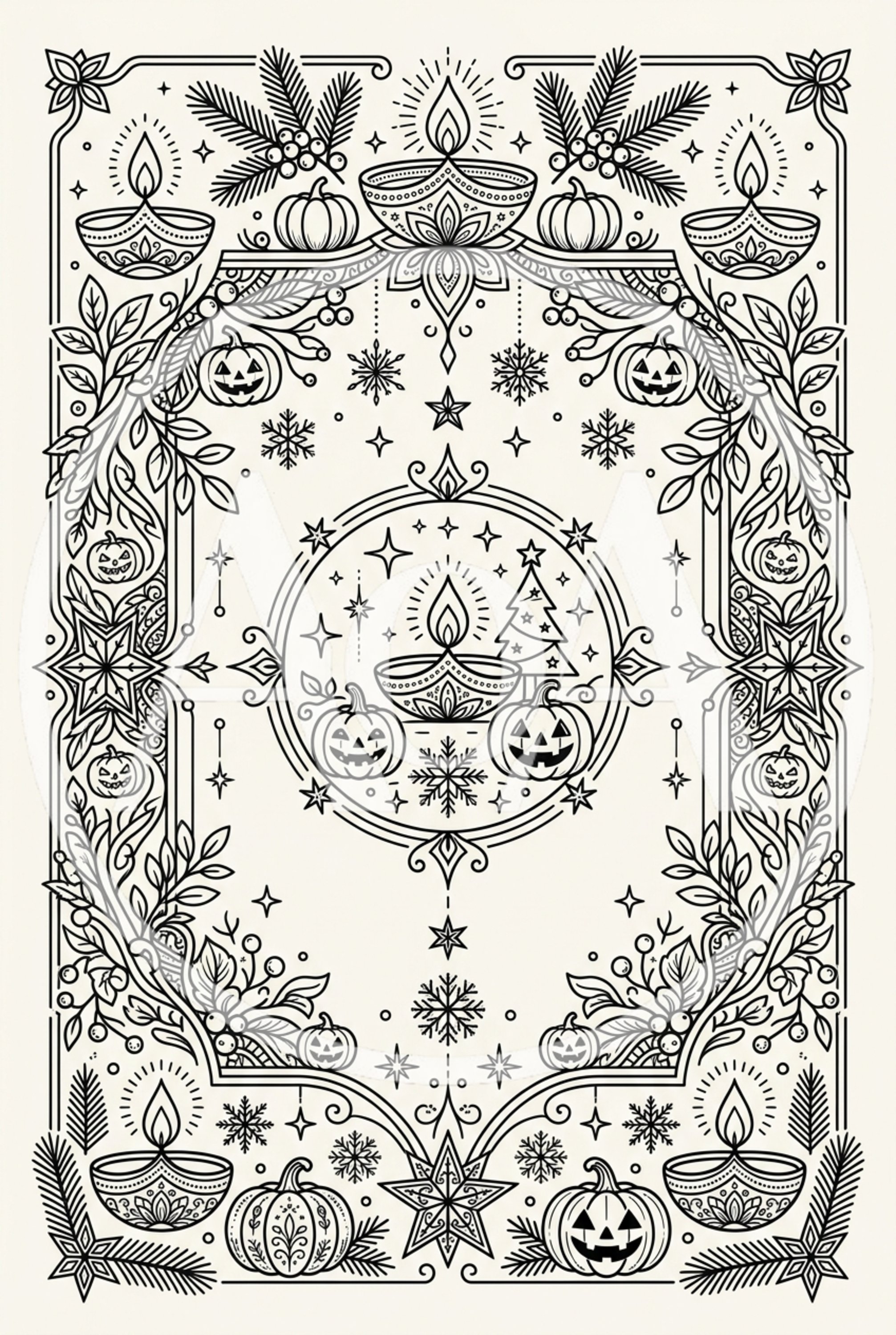 Festive Holiday Fusion Line Art Illustration