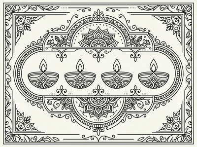 Diwali Festival Decorative Line Art Illustration