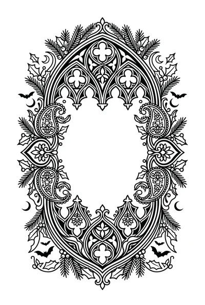 Gothic Oval Frame With Paisley And Holiday Elements