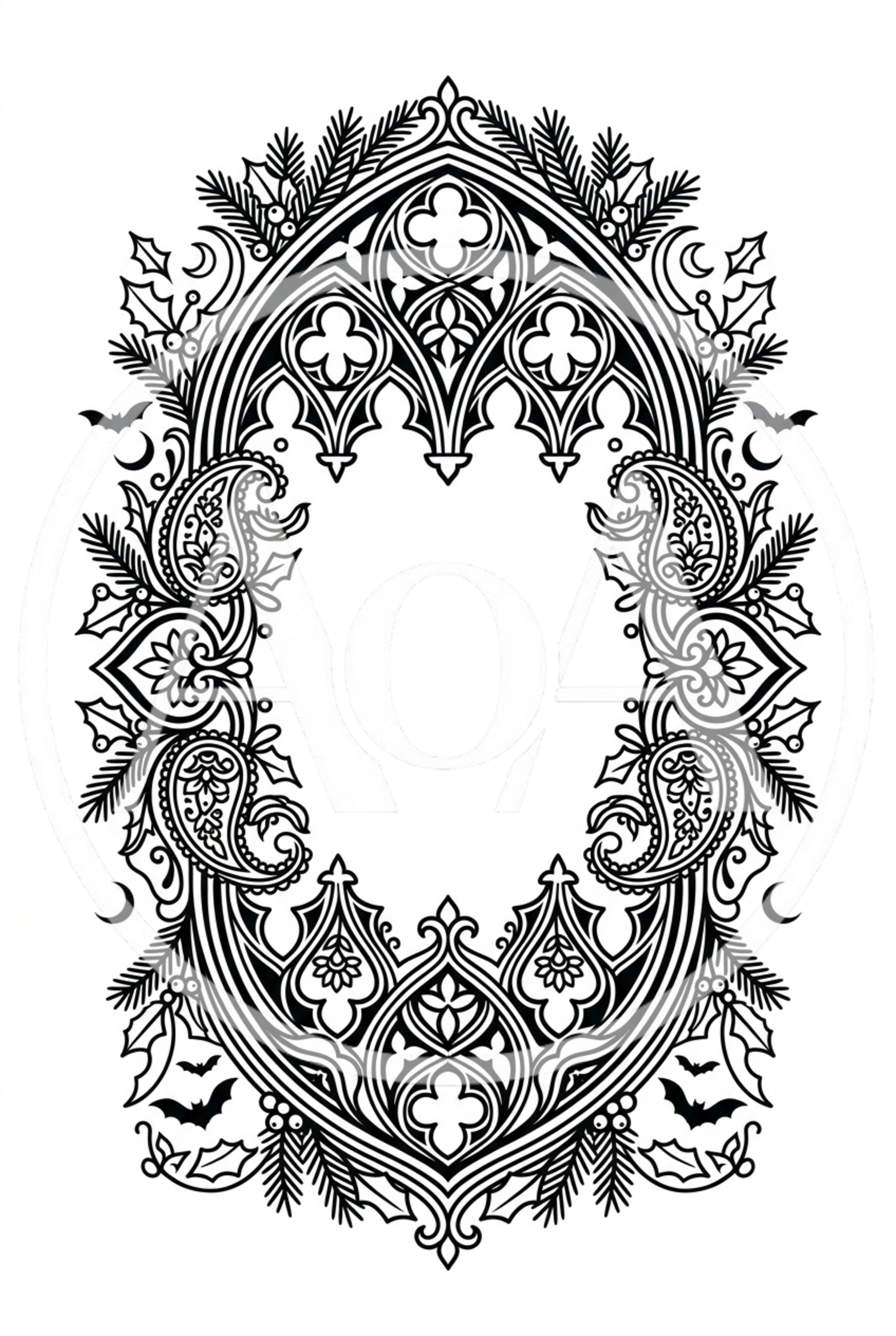 Gothic Oval Frame With Paisley And Holiday Elements