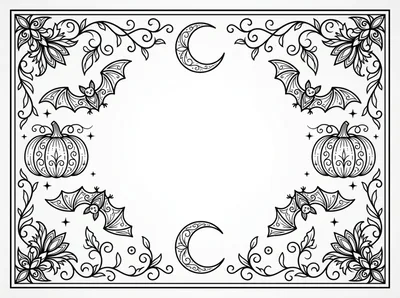 Halloween Decorative Frame With Bats And Pumpkins