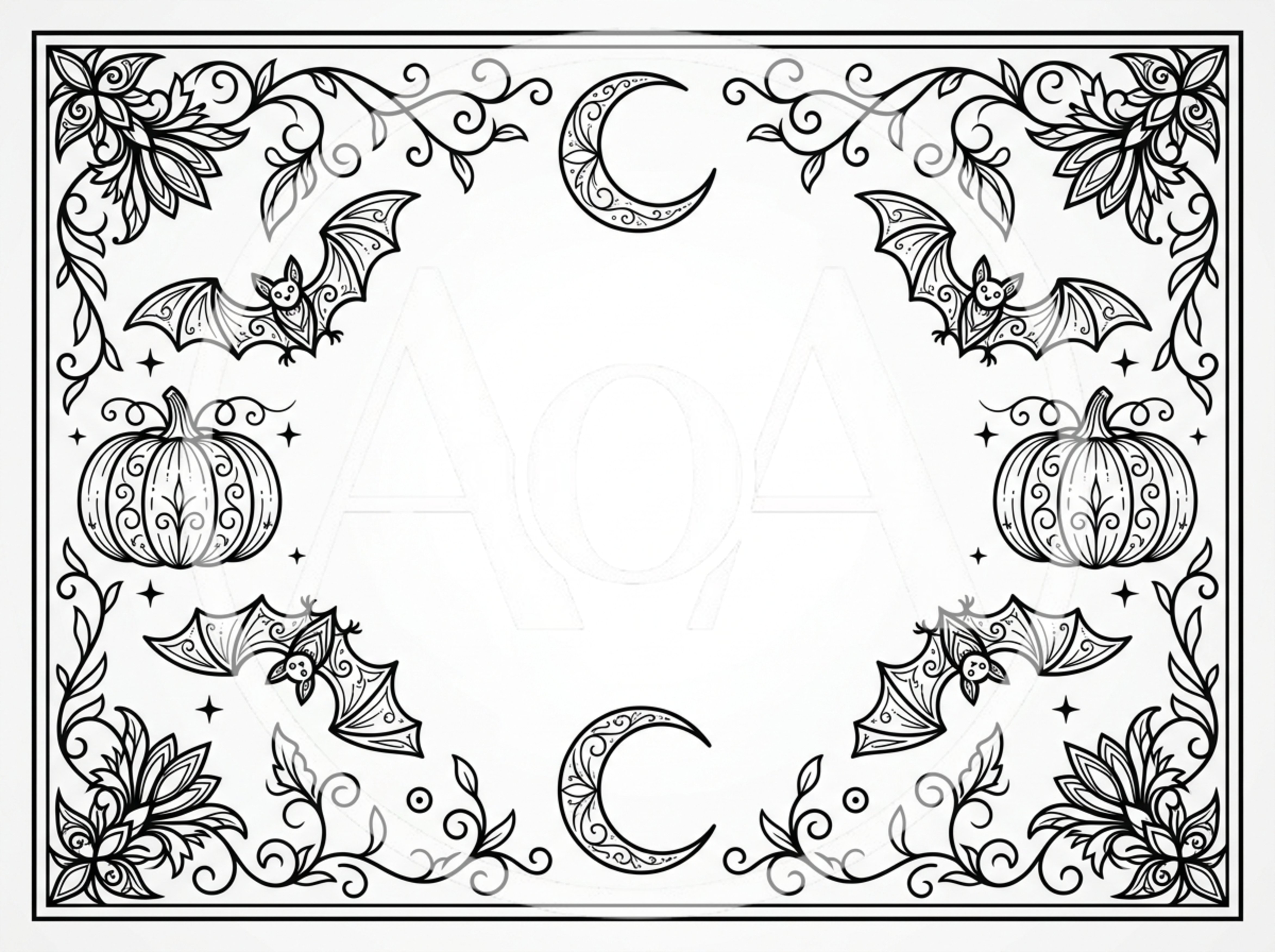Halloween Decorative Frame With Bats And Pumpkins