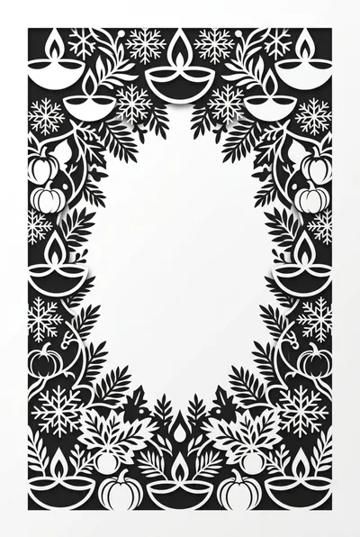 Decorative Festive Border With Diya Lamps And Snowflakes