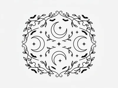 Minimalist Celestial Moon And Bat Line Art Illustration