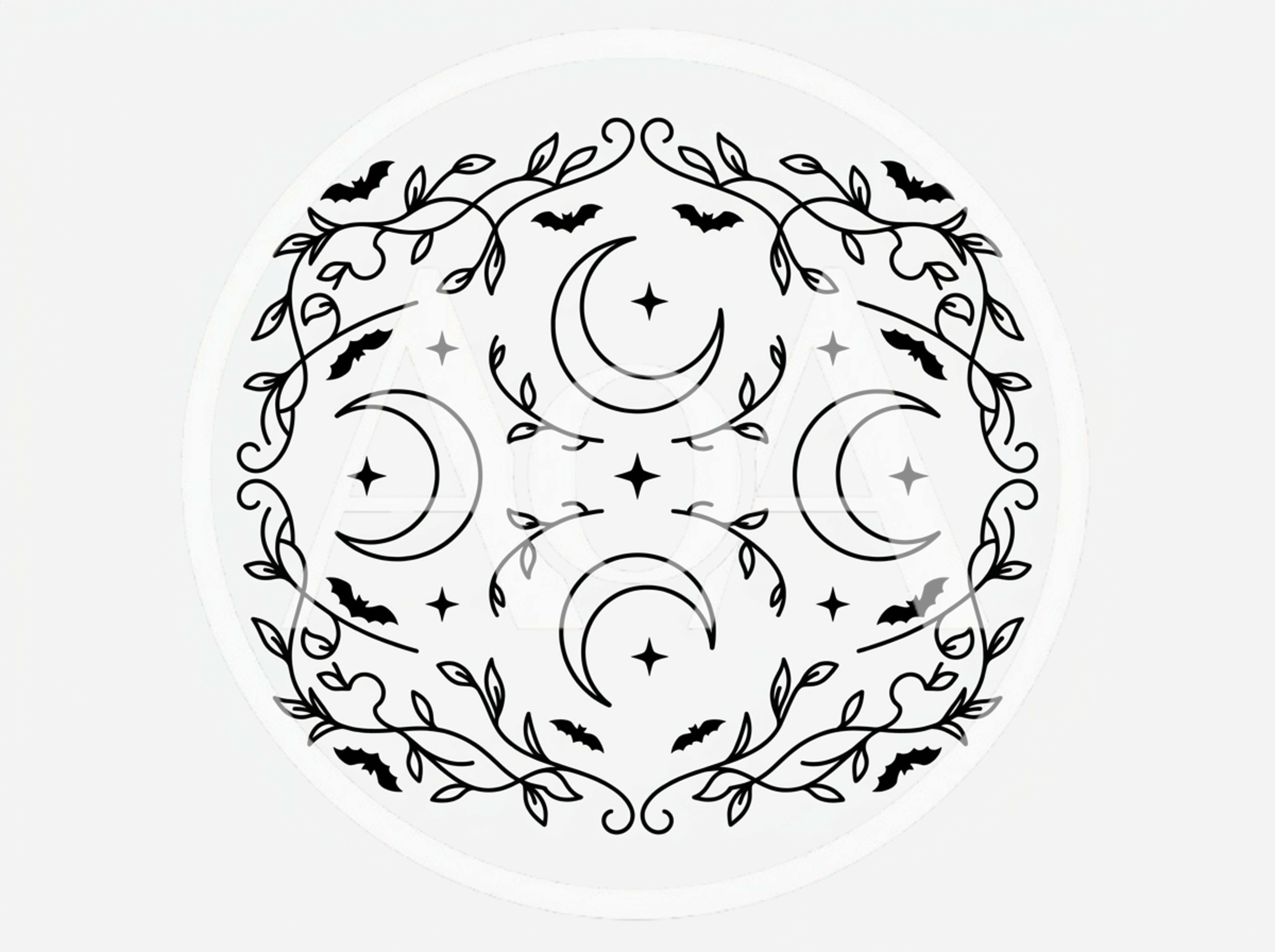 Minimalist Celestial Moon And Bat Line Art Illustration