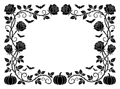 Halloween Decorative Frame With Roses And Pumpkins
