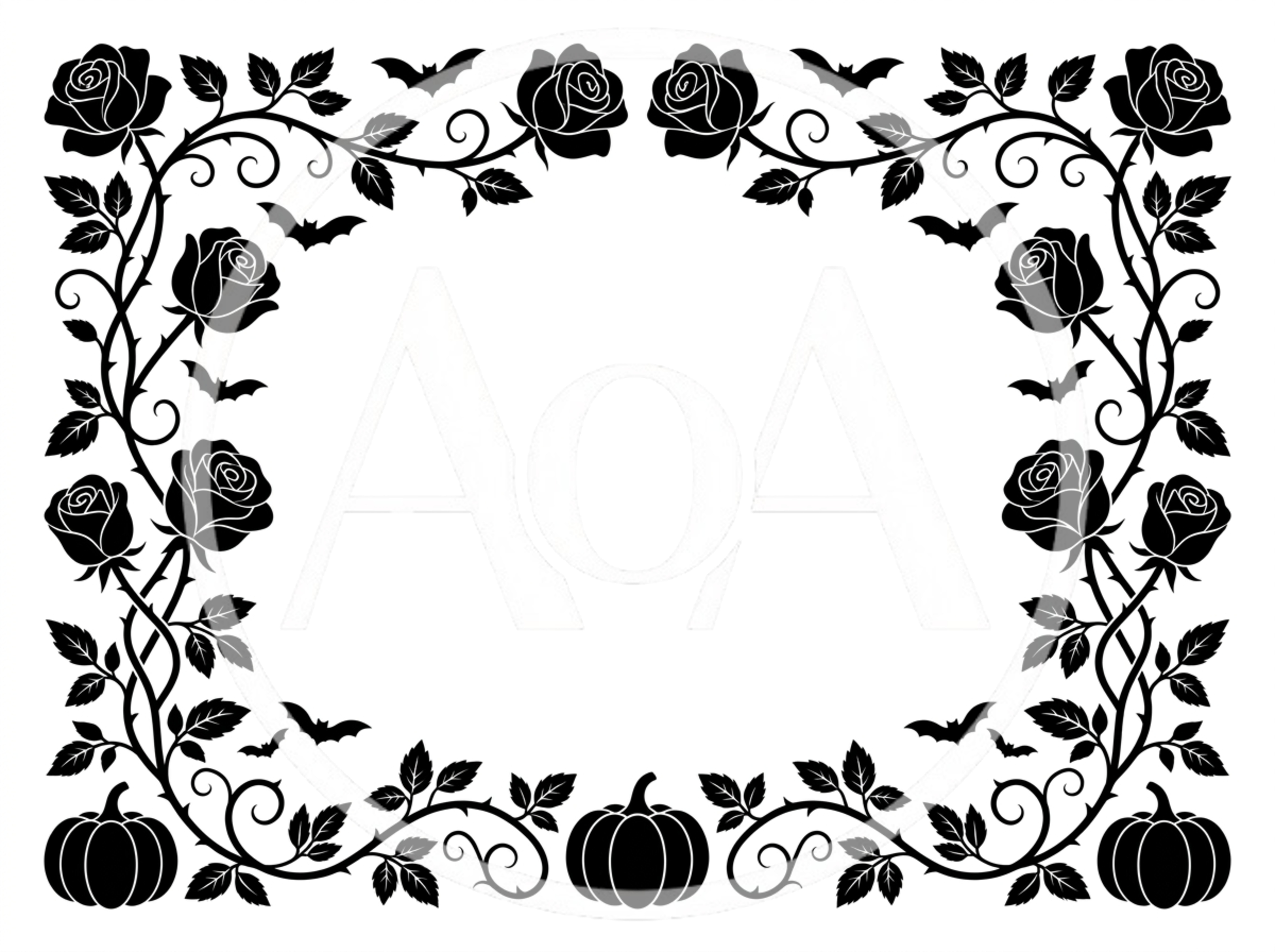 Halloween Decorative Frame With Roses And Pumpkins