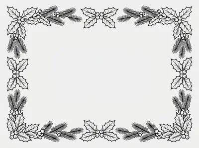 Christmas Holly And Pine Branch Decorative Border