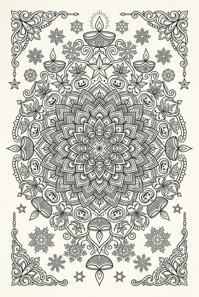 Intricate Mandala Coloring Page With Seasonal Holiday Motifs