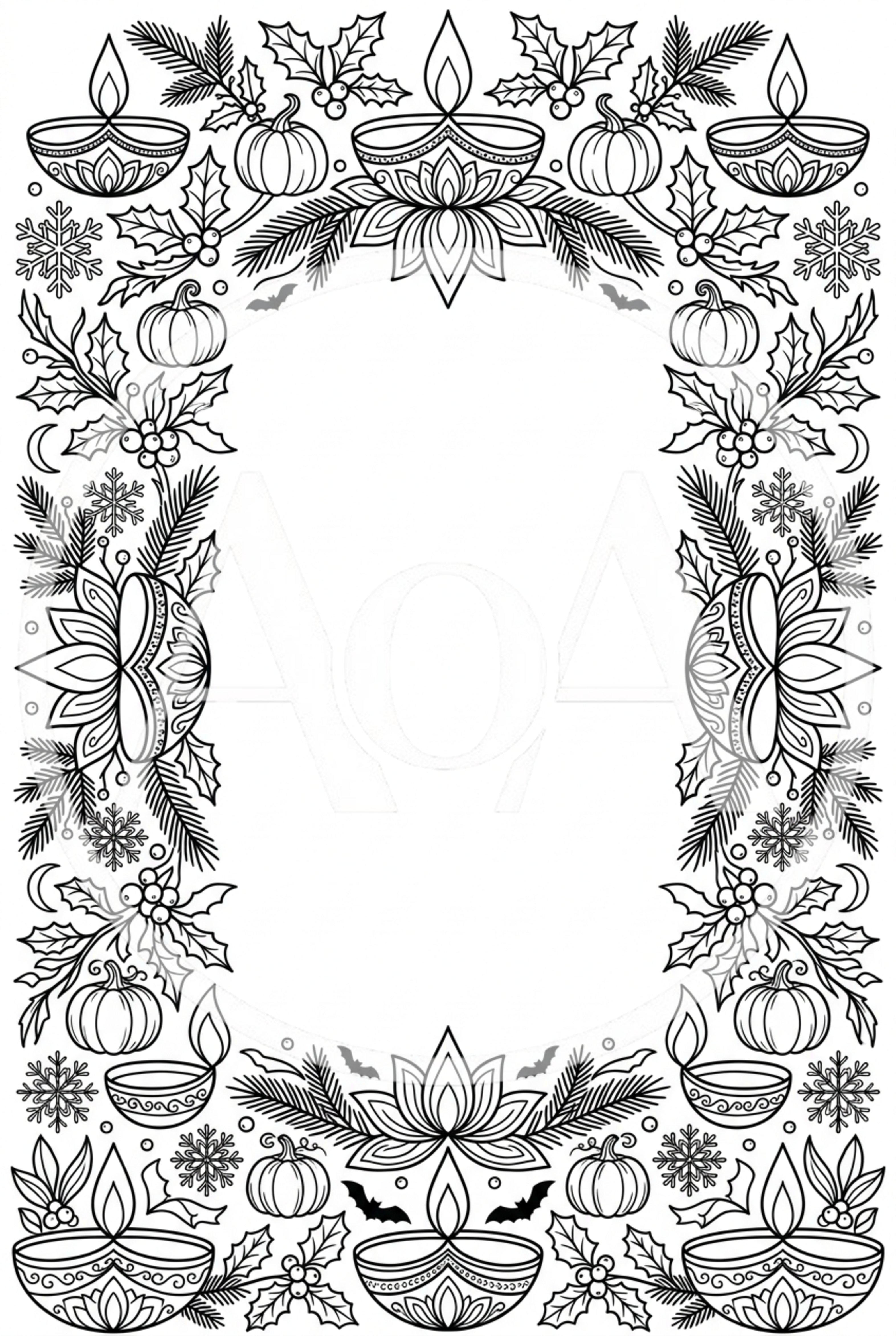 Festive Holiday Border With Diya Lamps And Pumpkins