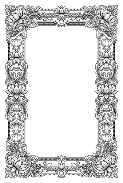 Ornate Floral Decorative Frame With Bells And Pinecones
