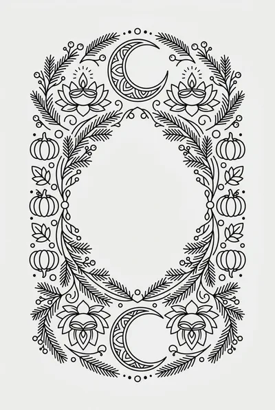 Decorative Floral Frame With Moons And Pumpkins