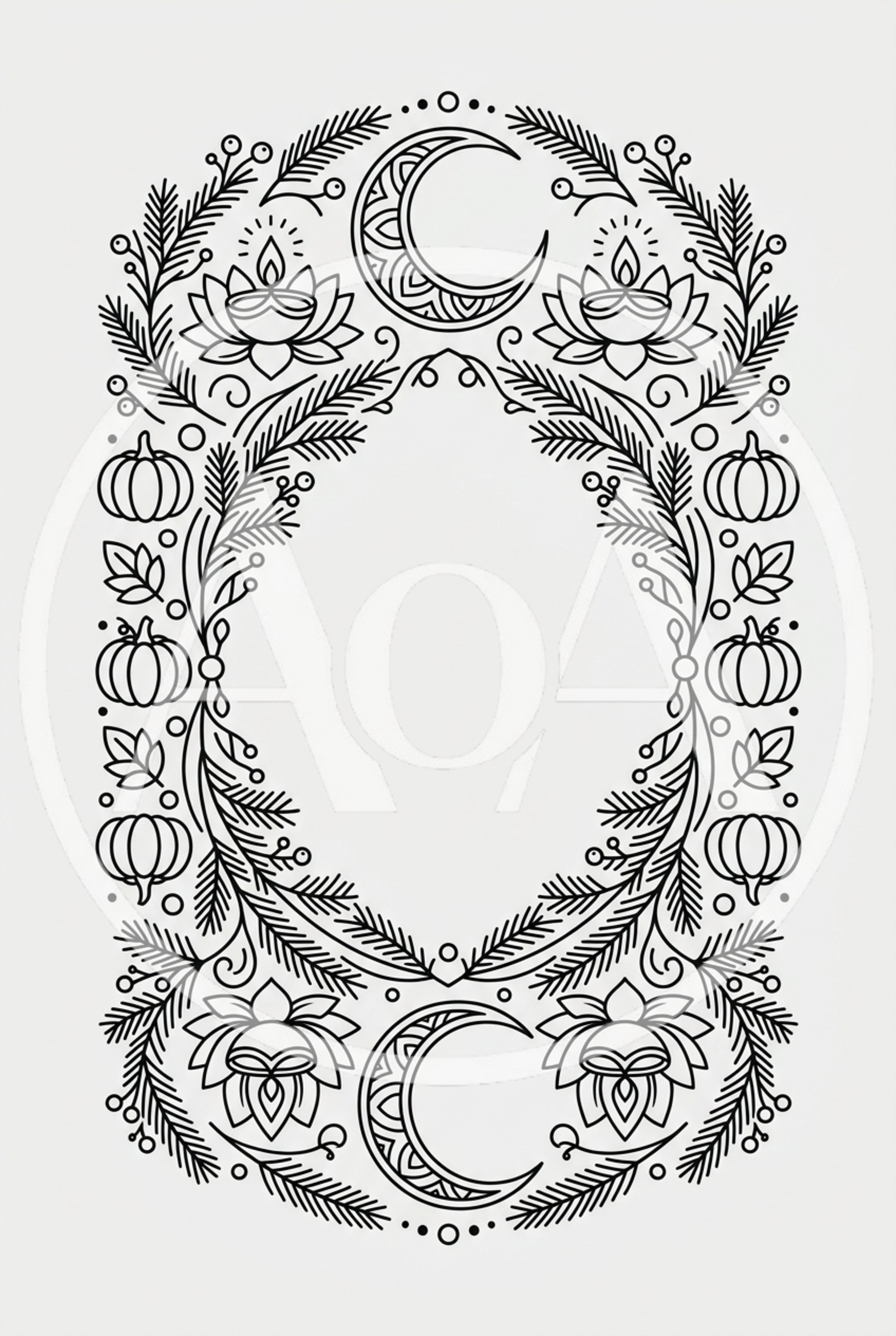 Decorative Floral Frame With Moons And Pumpkins