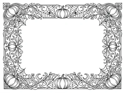 Halloween Decorative Frame With Pumpkins And Spiderwebs