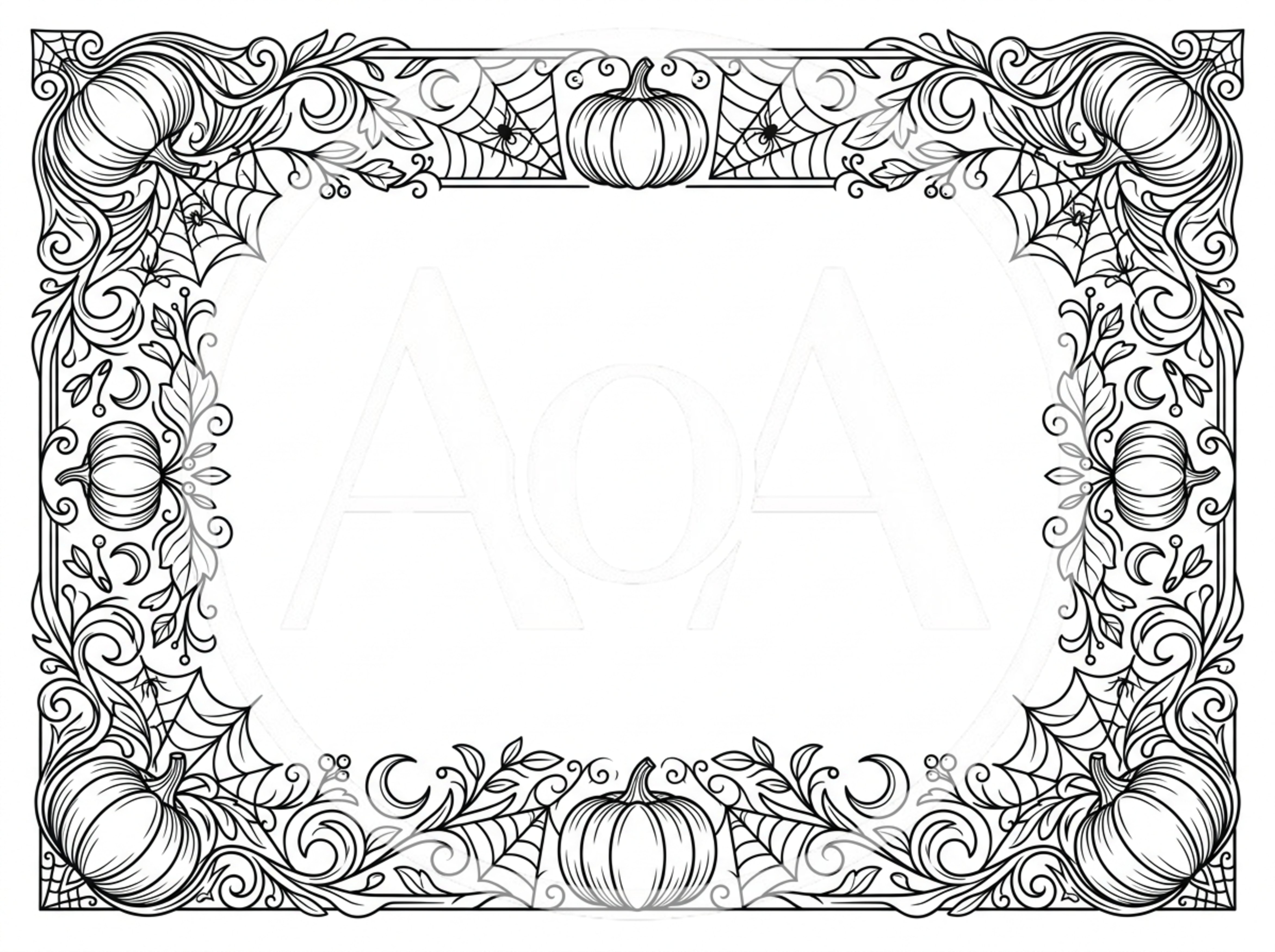 Halloween Decorative Frame With Pumpkins And Spiderwebs