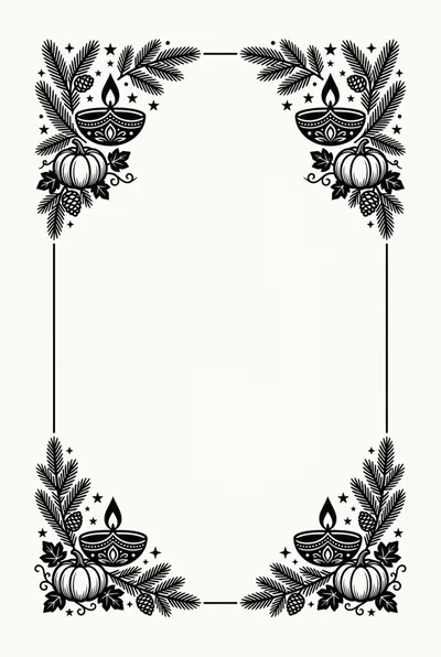 Decorative Diwali Frame With Pumpkins And Pine Branches