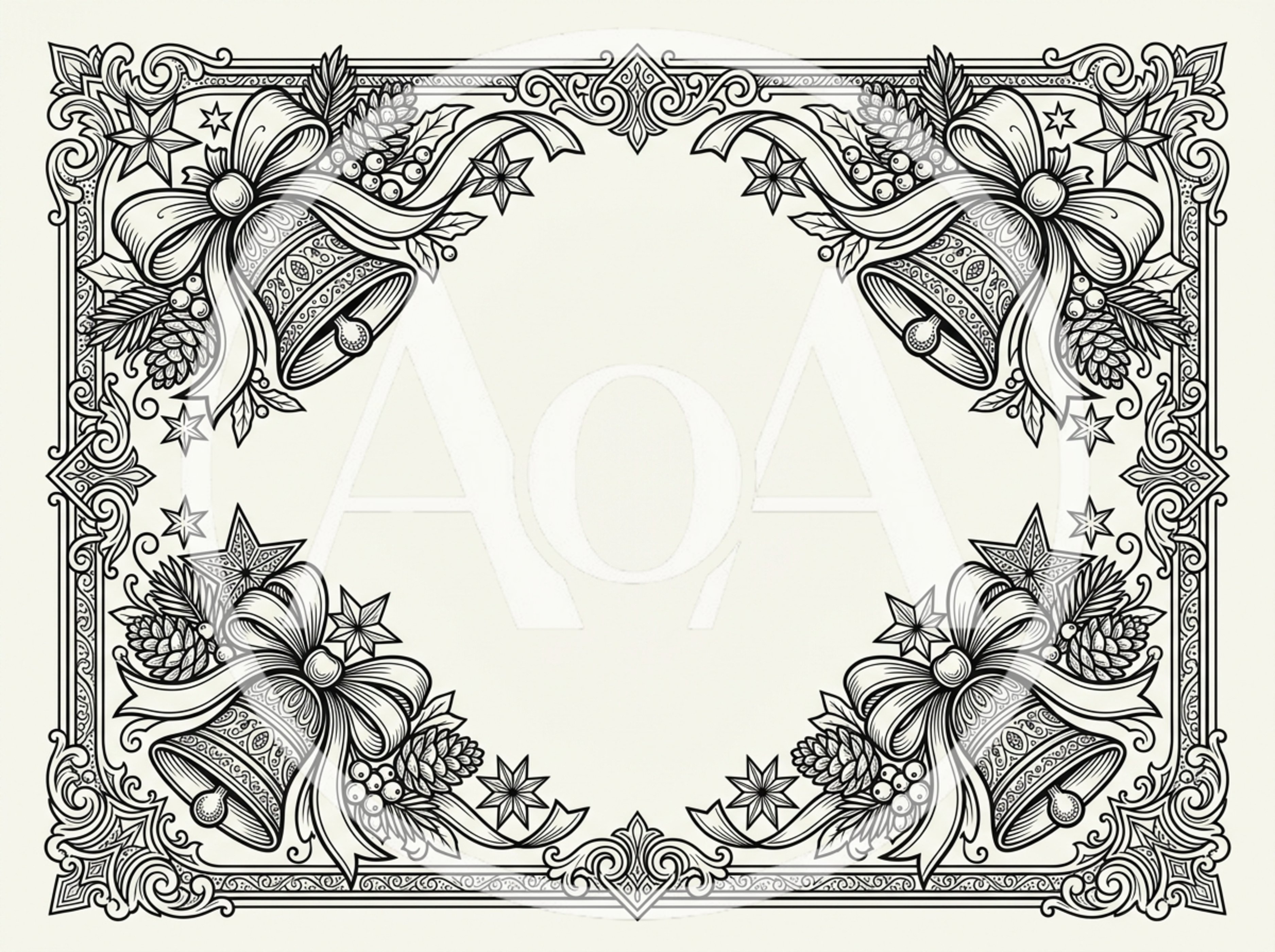 Vintage Christmas Bell Border Illustration